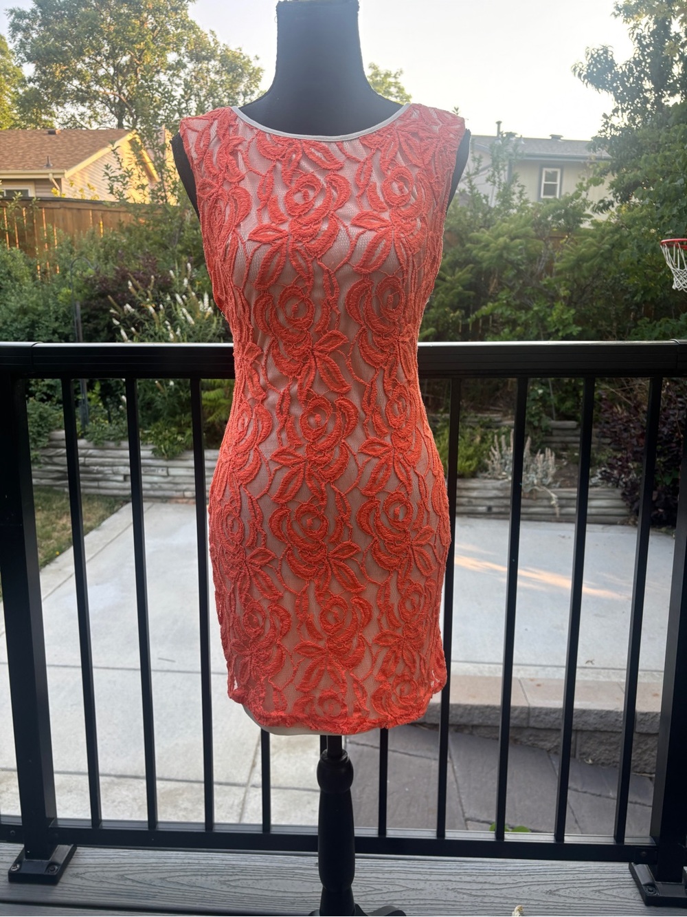 Ark & Co Coral-Orange Floral Lace Dress
